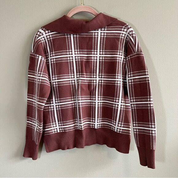 ✨ Max Studio Women’s Brown Plaid Collared Sweater Medium - Picture 9 of 11